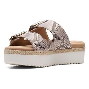 Clarks Collection Pink Snakeskin Double Buckle Platform Comfort Slides Size 8.5✨